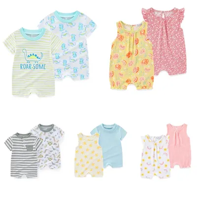 Newborn Baby Boy Clothes 2 Pieces Summer Unisex Cotton Baby Girl Clothes Print 0-12M Short Sleeves