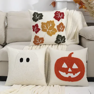 1pc Halloween Kürbis Kissen bezug, Baumwoll mischung, nur Handwäsche-perfekt für Wohnzimmer Sofa - Halloween Kissen bezug Image