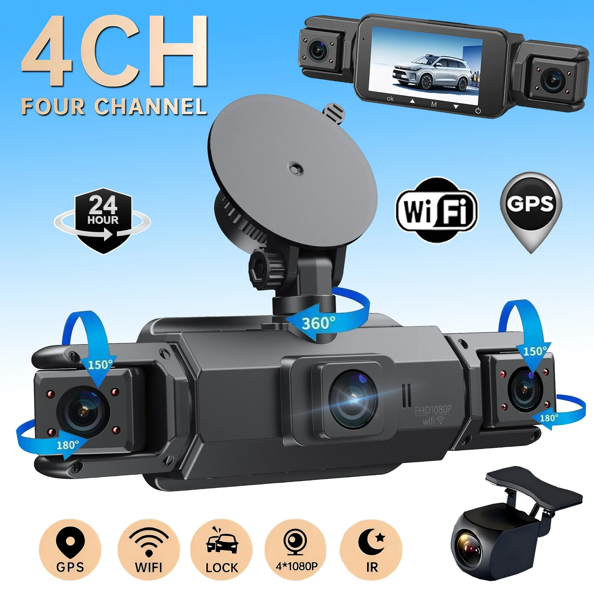 Auto Dash Cam 4CH Black Box 4*1080P Mit GPS WIFI dash auto kamera Fahren Recorder Nachtsicht parkplatz Monitor auto zubehör