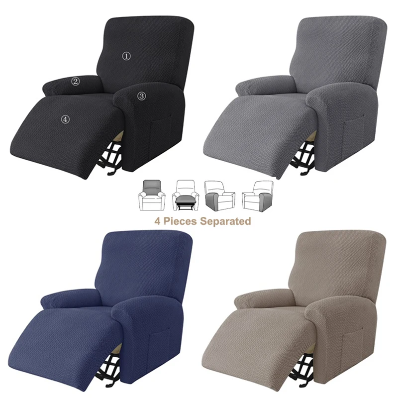 4 Stück/Set Jacquard-Sofabezüge für Liegestühle mit Taschen, elastische Sesselbezüge, Stretch-Akzent-Stuhlhussen für Wohnzimmer Image