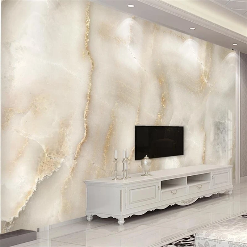 Benutzerdefinierte Tapete 3D-Wandbild abstrakte Atmosphäre beige Licht elegante TV-Hintergrundwand Luxus Goldlandschaft Marmor Steinmuster Image