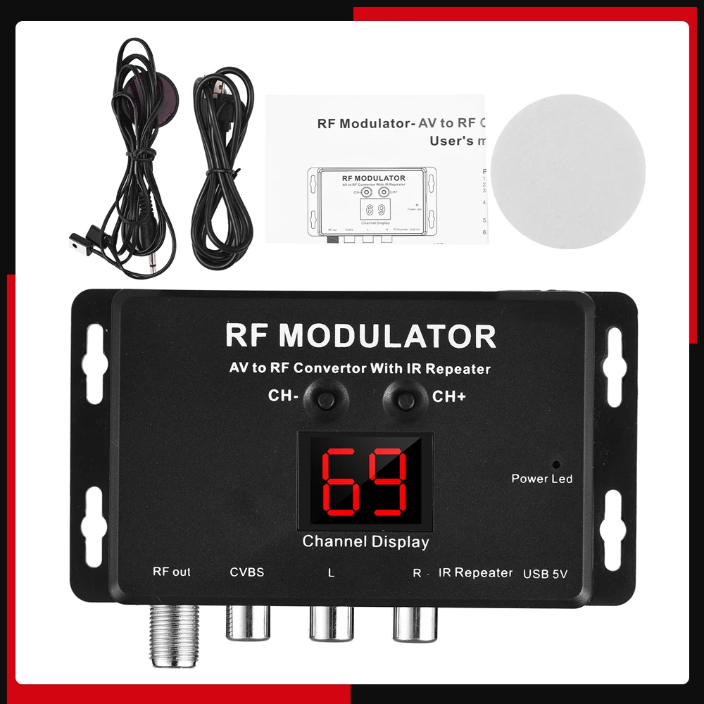M60ir rf modulator mit ir repeater av zu rf konverter mit ir repeater zur modulation von audio/video/signal zu rf signal über koaxial Image
