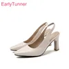 Sommer Marke Neue Bequeme Beige Gelb Frauen Nude Sandalen High Heel Dame Slingback Schuhe Plus Große