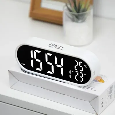 Rechargeable Digital Alarm Clock TEMP Date Week 2 Alarms Night Mode Snooze 12/24H Anti-disturb Voice