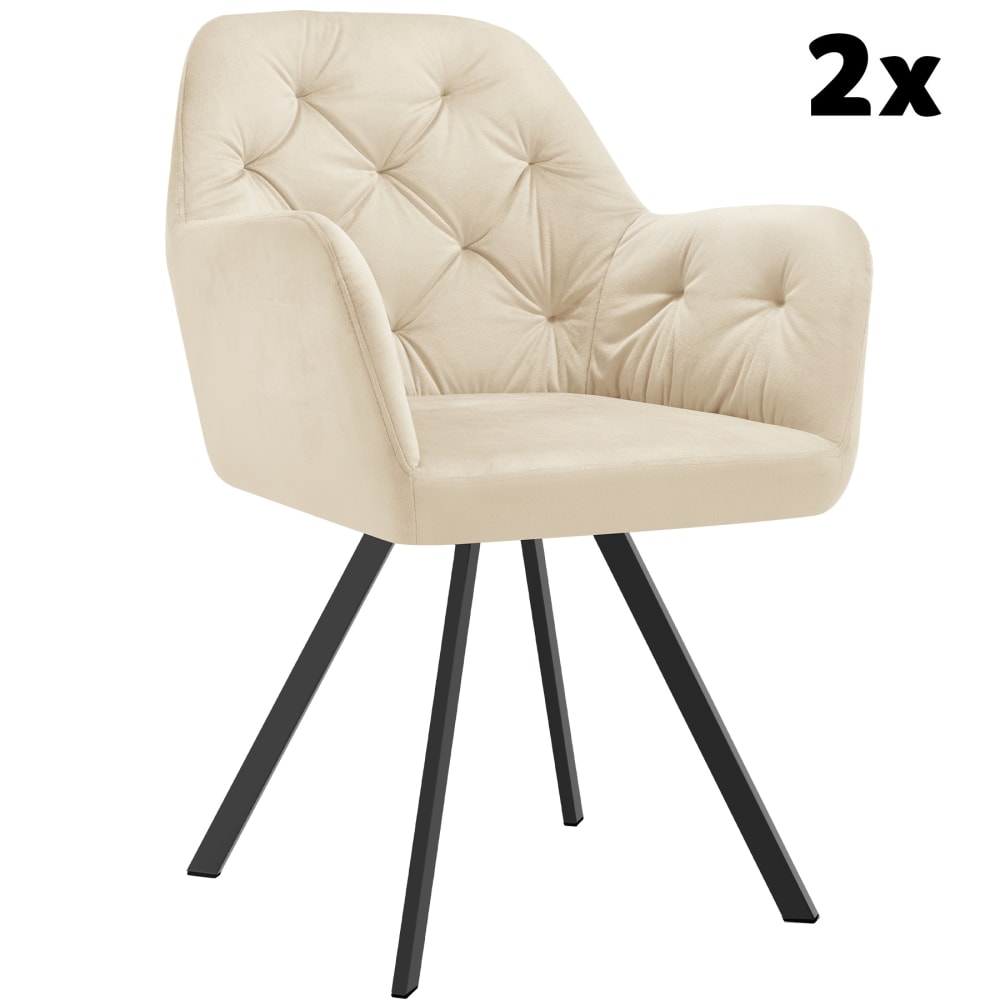 Lot 2 fauteuils pivotants 180° velours rembourrés matelassés crème