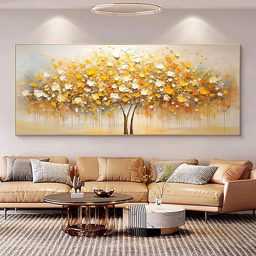 handgemachtes Original goldenes Baumgemälde Herbst Dekor dickes Ölgemälde Baum des Lebens Kunst Blume Wandkunst große Baumgemälde kein Rahmen Image