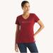 Nautica Women's Sustainably Crafted V-Neck T-Shirt Classic Red, XS