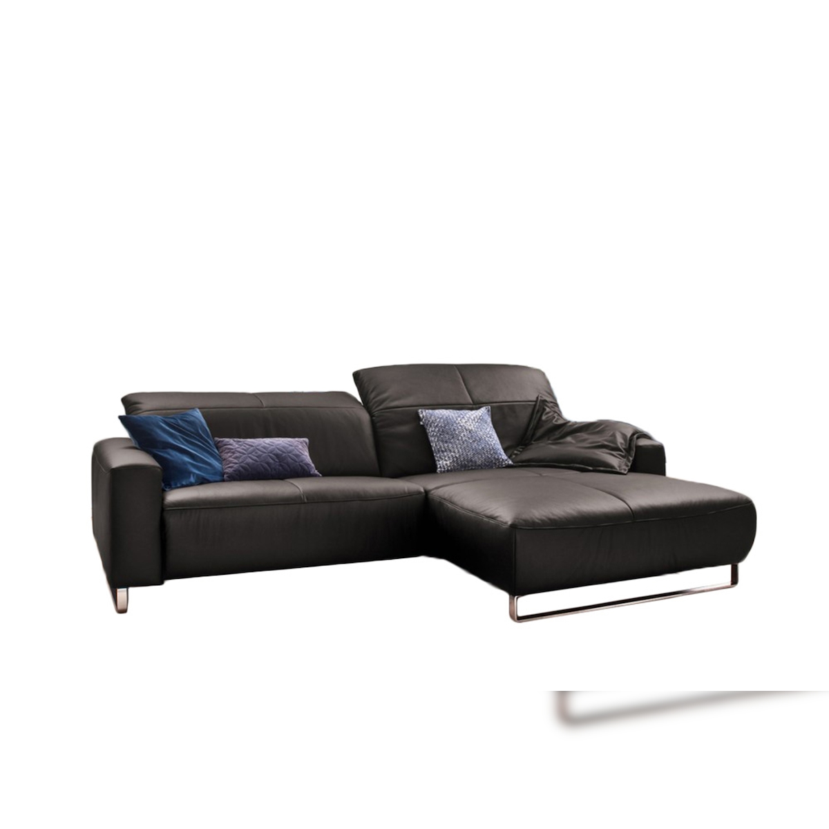 KAWOLA Sofa YORK Leder Life-line grey Recamiere rechts Fuß Metall Chrom matt Image