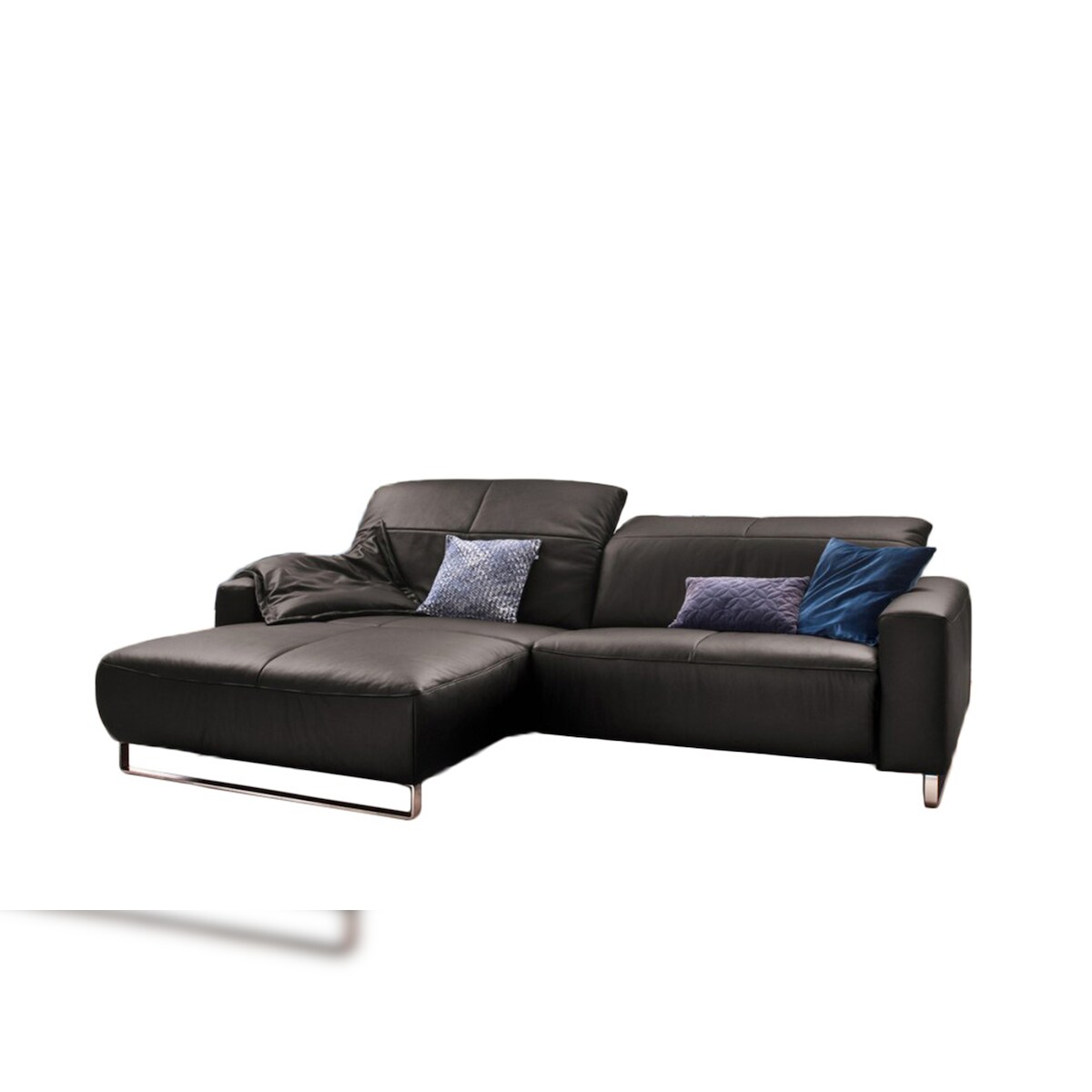 KAWOLA Sofa YORK Leder Life-line grey Rec links Fuß Metall Chrom matt Image