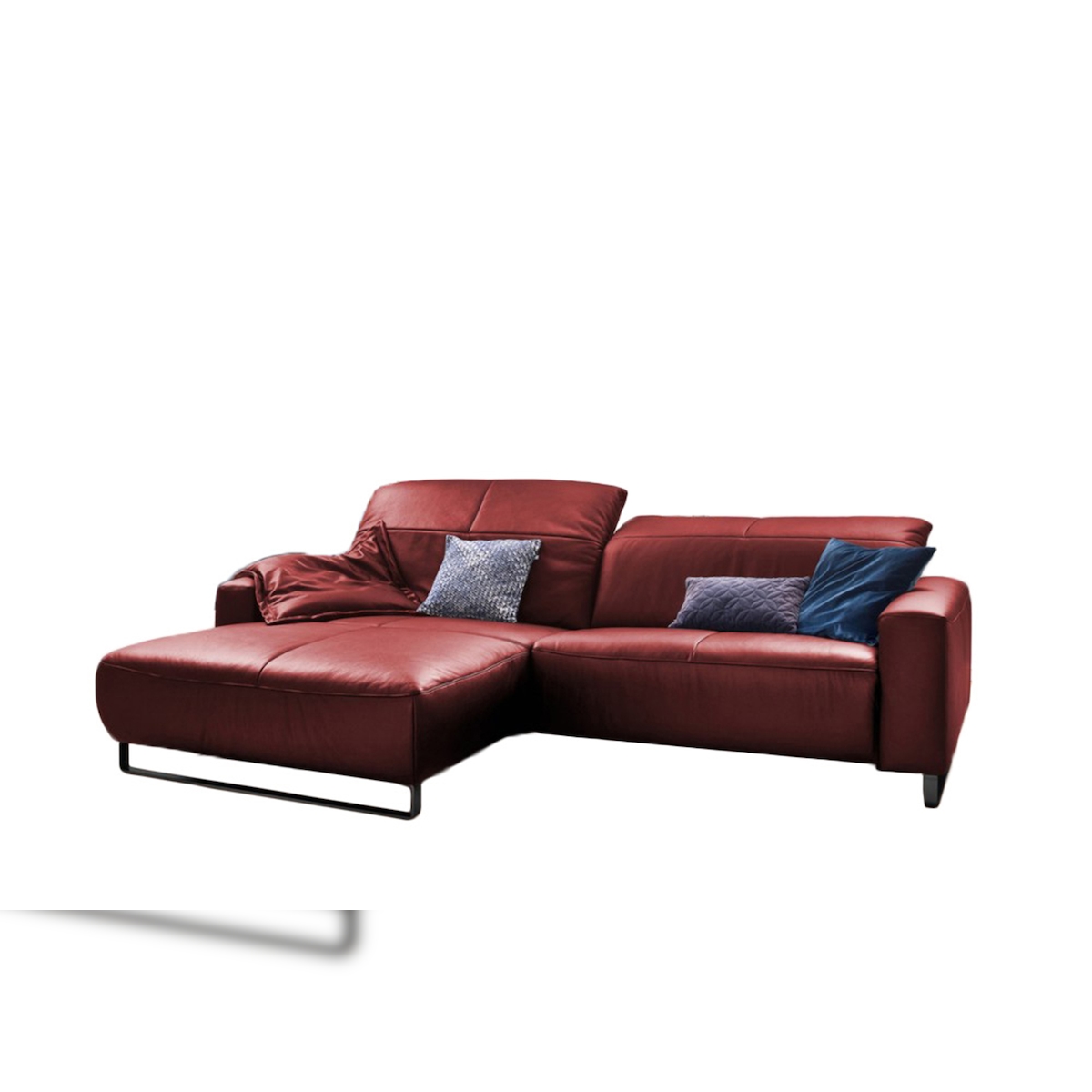 KAWOLA Sofa YORK Leder Life-line cherry Rec links Fuß Metall schwarz mit Sitztiefenverstellung Image