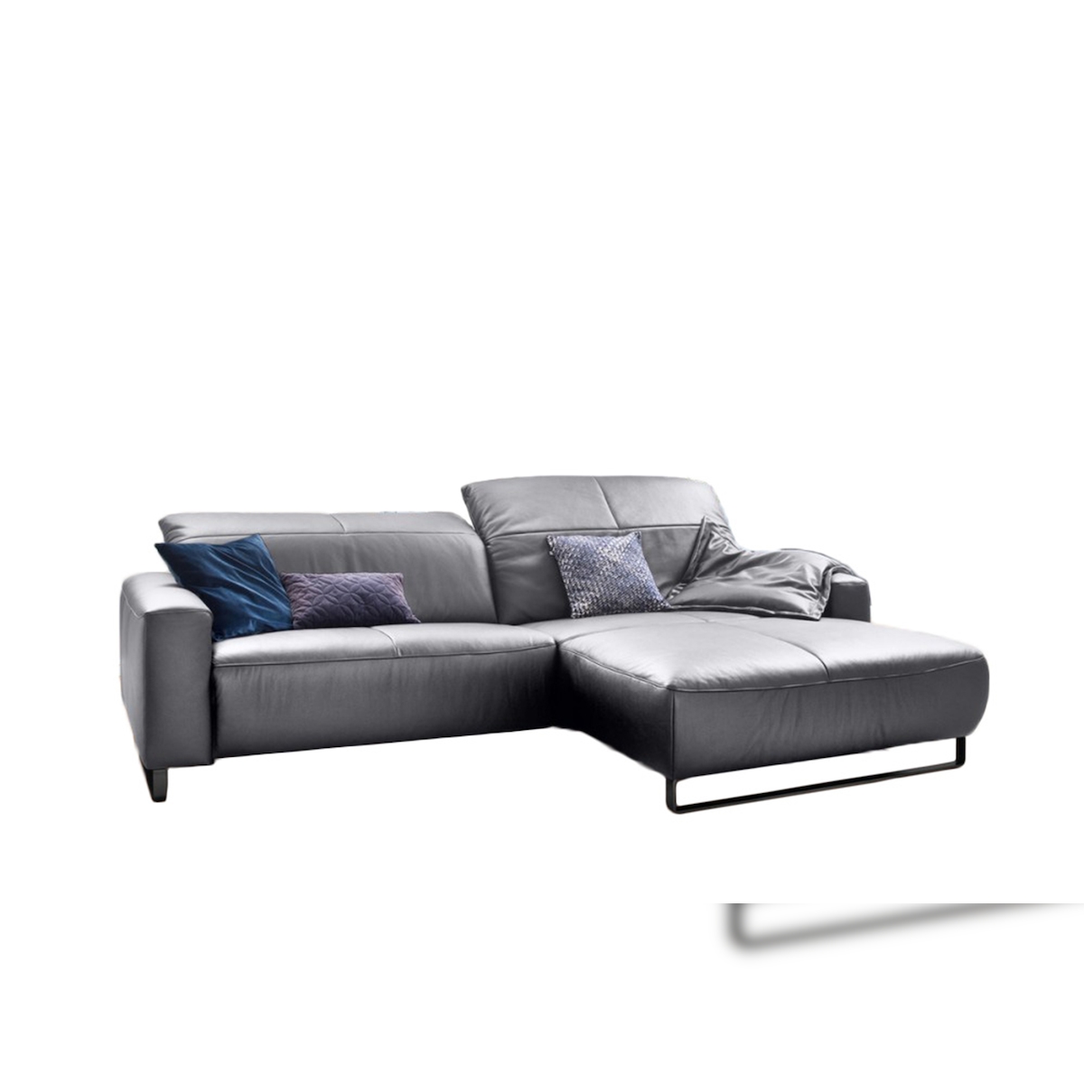 KAWOLA Sofa YORK Leder Life-line light-grey Rec rechts Fuß Metall schwarz mit Sitztiefenverstellung Image