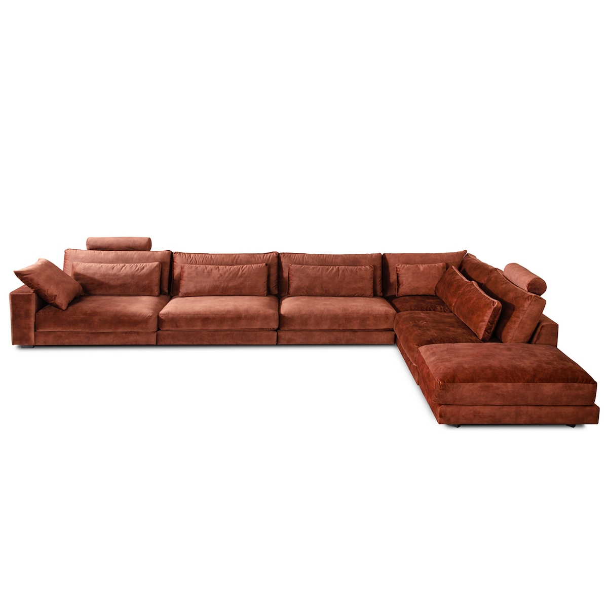 KAWOLA Sofa ETICO Ecksofa Mega-Wohnlandschaft Recamiere rechts Velvet rostrot Image