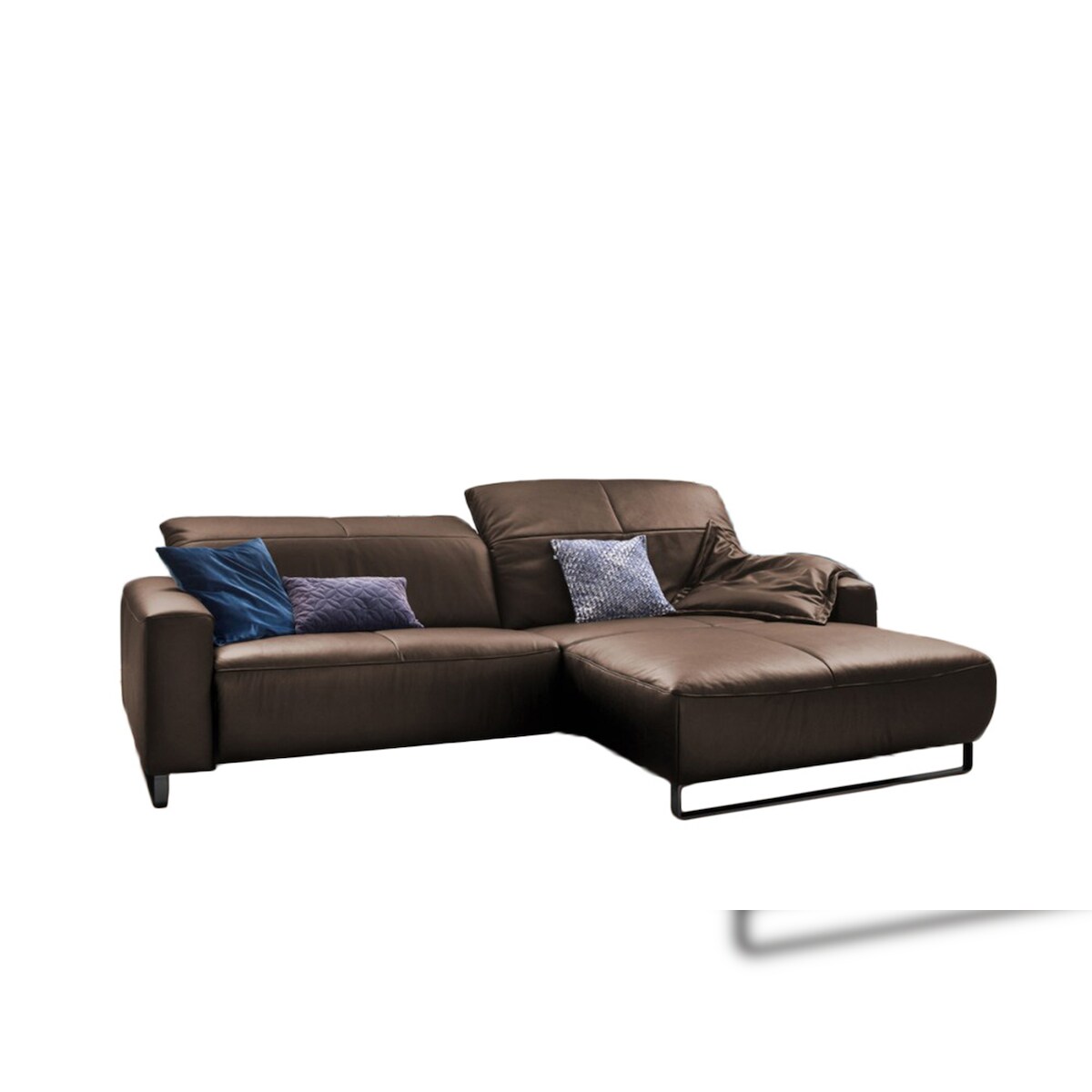 KAWOLA Sofa YORK Leder Life-line hasel Recamiere rechts Fuß Metall schwarz Image