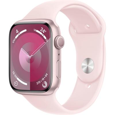 Smartwatch APPLE "Watch Series 9 Aluminium" Smartwatches Gr. 45 mm, ohne eSIM, S/M, Sport Band, rosa Sport Band Bestseller