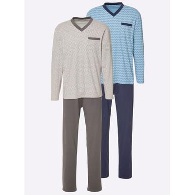 Schlafanzug WÄSCHEPUR, Herren, Gr. 56/58, blau (marine, stahlgrau), 100% Baumwolle, Langarm, Homewear-Sets Image
