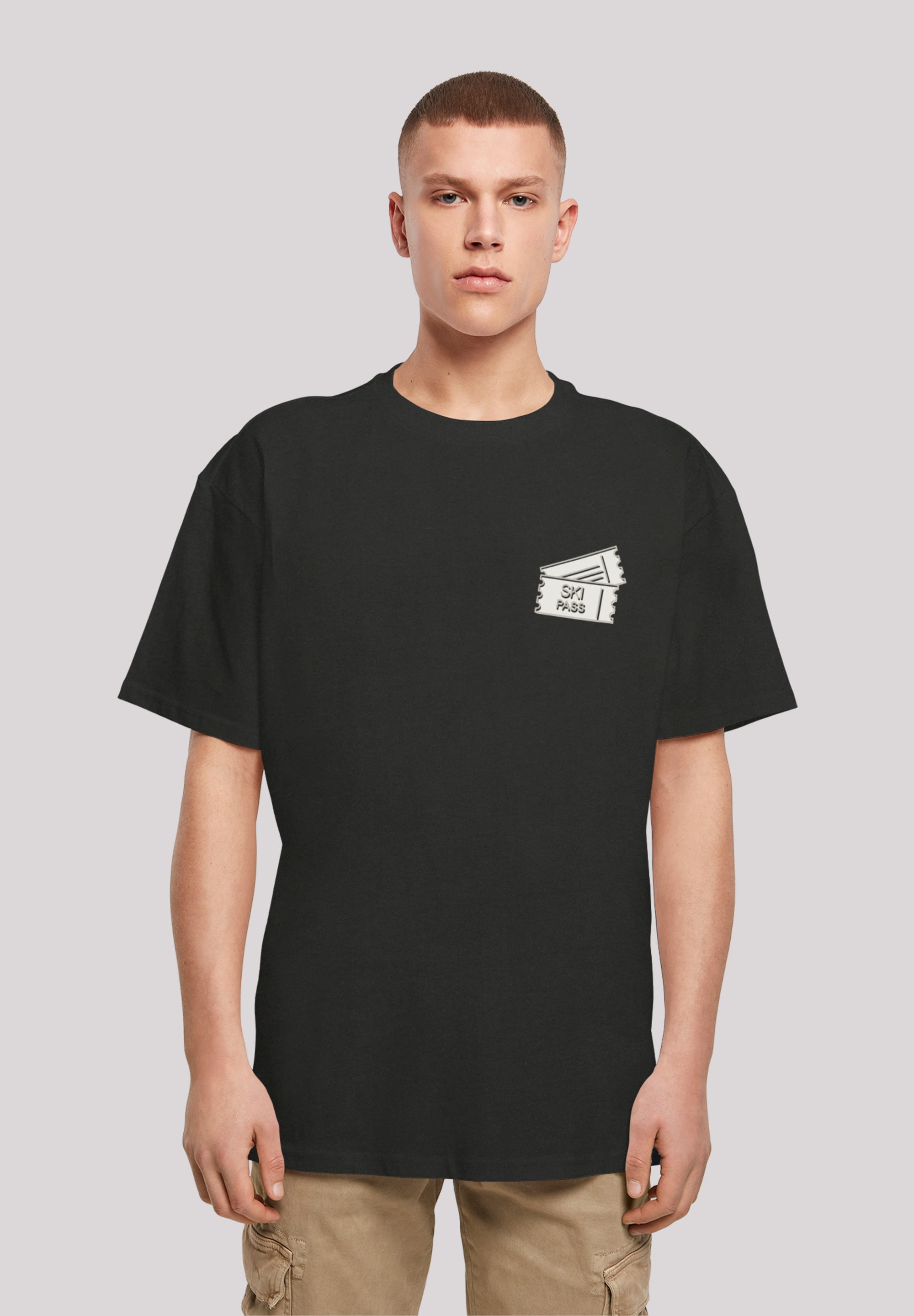 T-Shirt F4NT4STIC "Ski Pass Urlaub Berge Winter Schnee", Herren, Gr. XL, schwarz, Obermaterial: 100% Baumwolle, oversize, Rundhals, ohne Bündchen, Shirts, Print Image