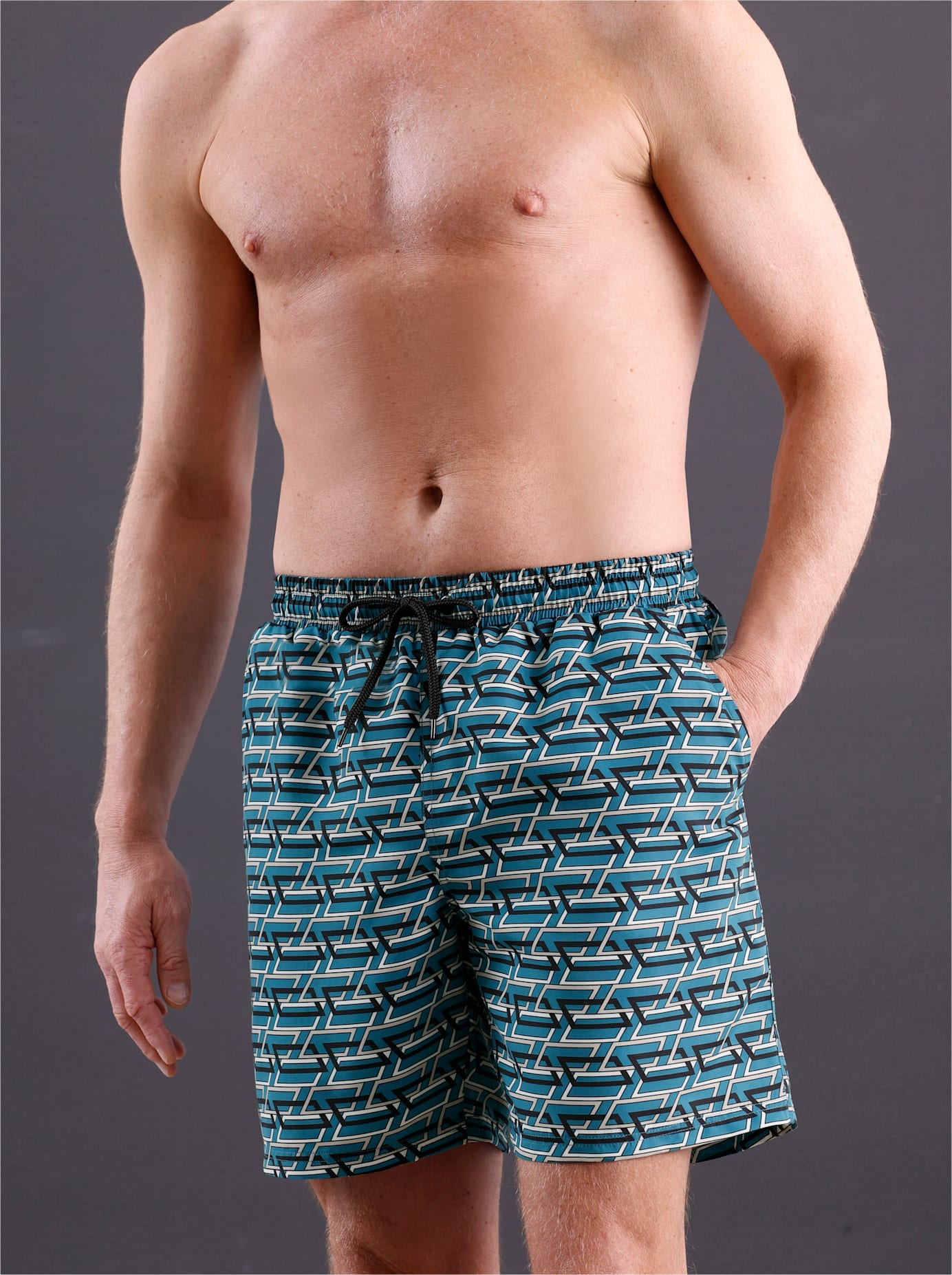 Badeshorts FEEL GOOD, Herren, Gr. 12, Normalgrößen, blau (topas, sesam, bedruckt), Polyester, Badehosen Image