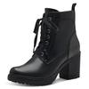 Schnürstiefelette MARCO TOZZI, Damen, Gr. 38, schwarz (schwarz kombiniert), Lederimitat, unifarben mit Farbeinsatz, modisch, Schuhe, Blockabsatz, Stiefelette, Schnürboots in veganer Verarbeitung