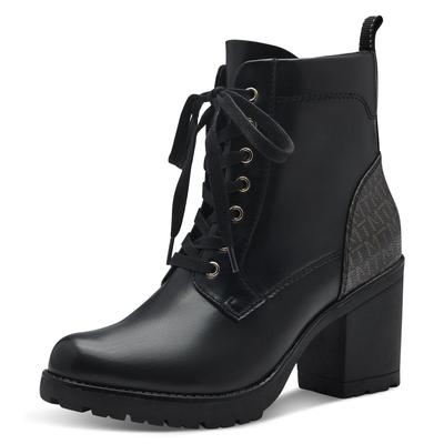 Schnürstiefelette MARCO TOZZI, Damen, Gr. 42, schwarz (schwarz kombiniert), Lederimitat, unifarben mit Farbeinsatz, modisch, Schuhe, Blockabsatz, Stiefelette, Schnürboots in veganer Verarbeitung Image