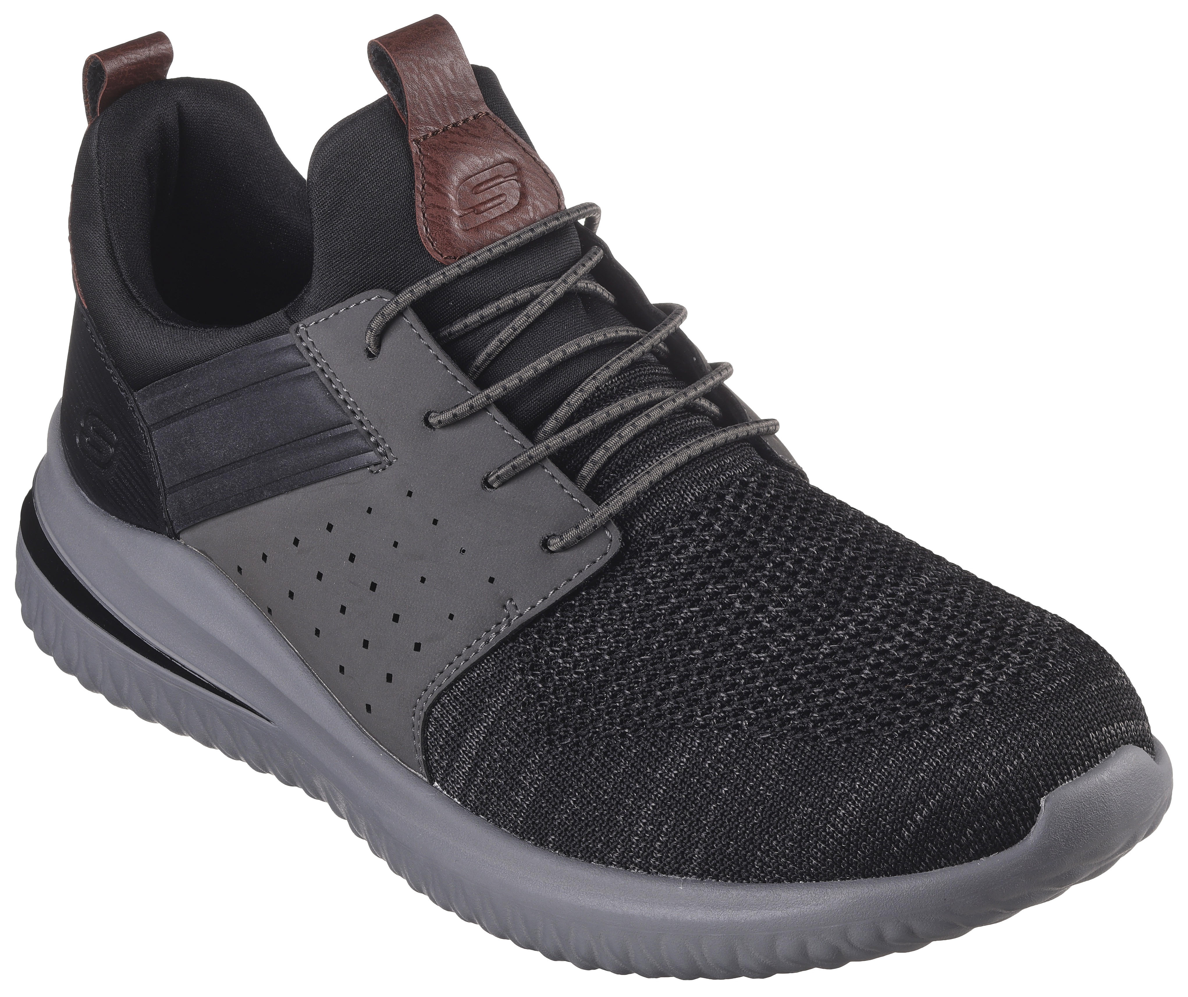 Slip-On Sneaker SKECHERS "DELSON 3.0-CICADA", Herren, Gr. 41, schwarz (schwarz, grau), Lederimitat, Mesh, Schuhe, Slipper, Freizeitschuh mit Gummizug zum Schlupfen