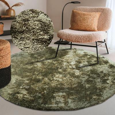 Hochflor-Teppich ELLE DECORATION "Calida", grün (dschungelgrün), H:28mm Ø:200cm, Polyester, Teppiche, Langflor, Shaggy, einfarbig, flauschig, weich, glänzend, modern, uni Image