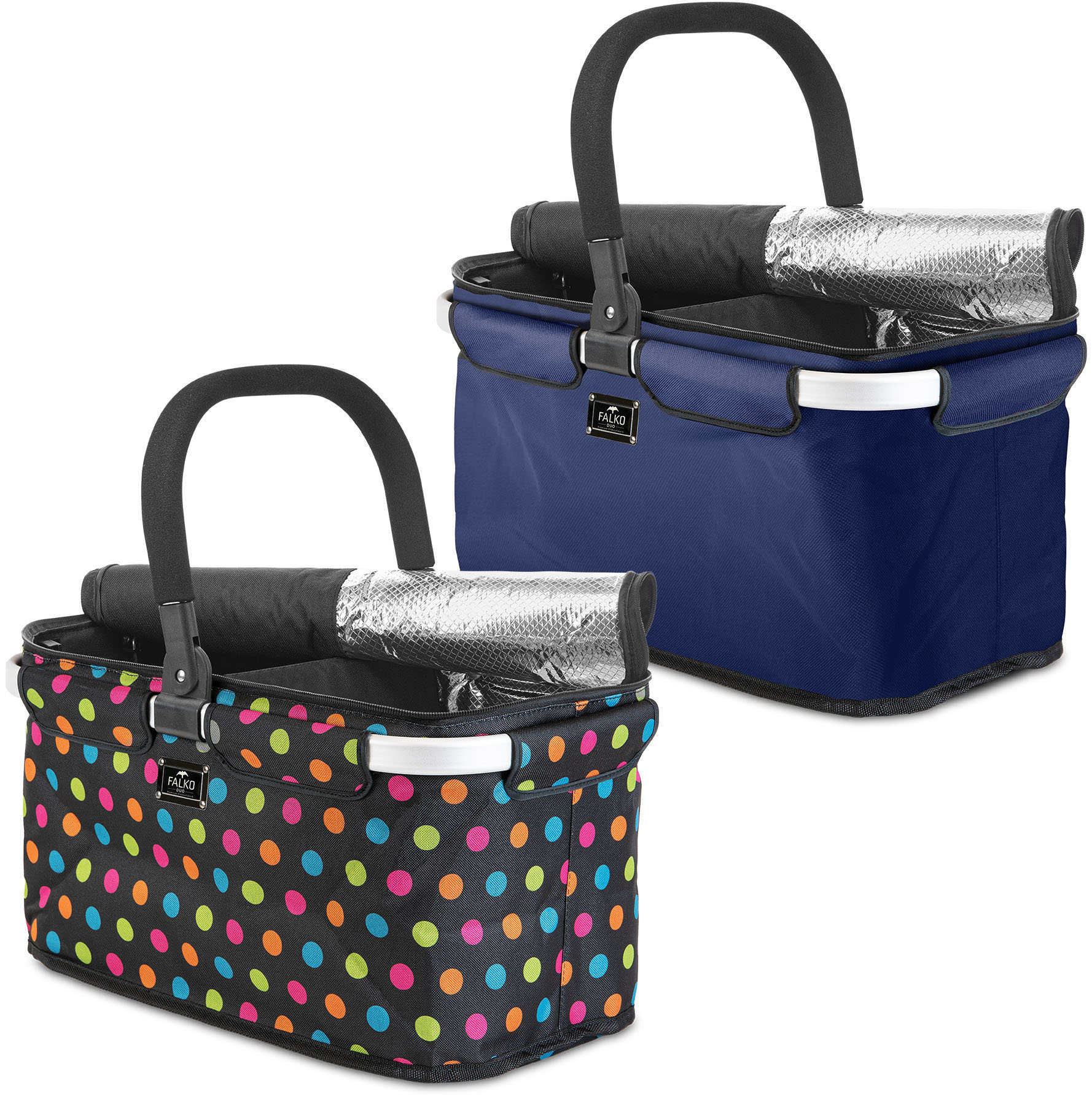 Einkaufskorb GENIUS "Falko Duo", blau (schwarz, dunkelblau), B:28cm H:48cm T:24cm, Polyester, Einkaufskörbe, Thermo: Kaltes bleibt länger kalt – Warmes bleibt länger warm