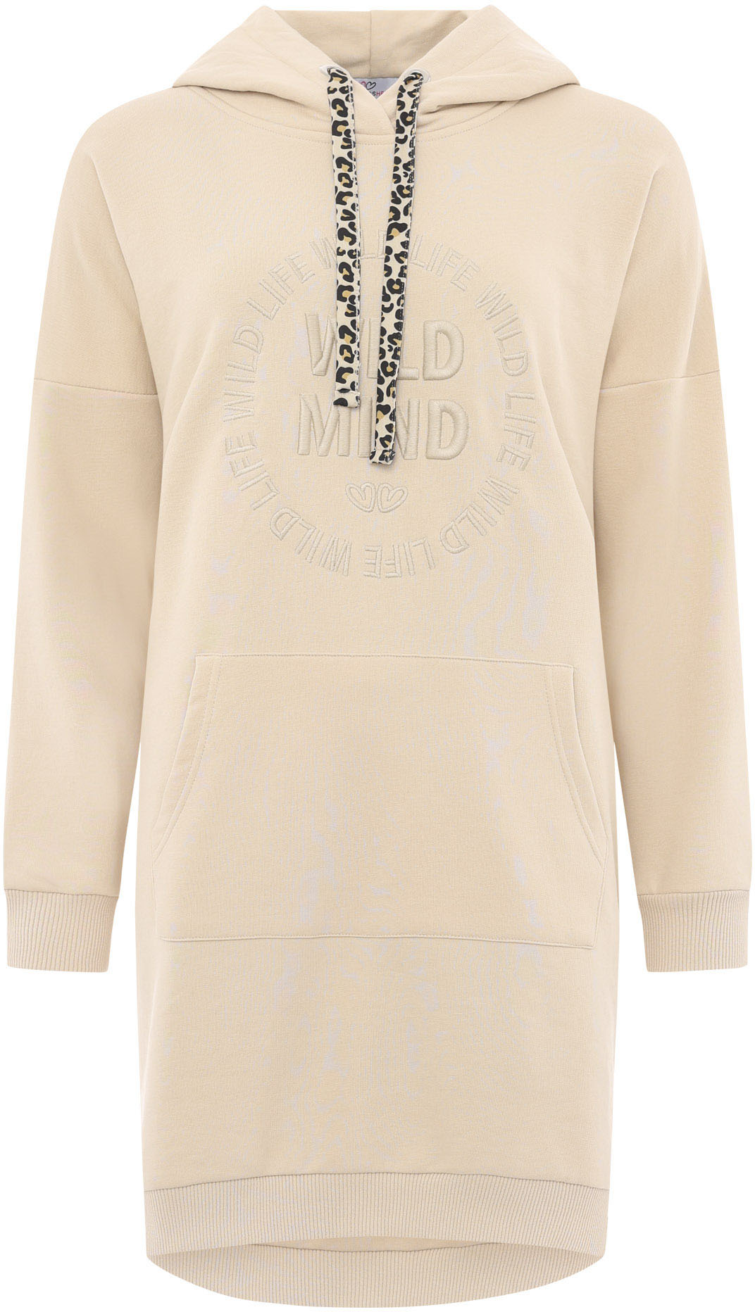 Sweatkleid ZWILLINGSHERZ "Wild Vibes", Damen, Gr. M, N-Gr, beige, Sweatware, Obermaterial: 50% Baumwolle, 50% Polyester, lässig geschnitten kniefrei, hoch geschlossener Ausschnitt, angesetztes Bündchen, Kleider Sweatkleid, praktische Fronttaschen,...