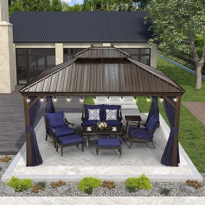 PURPLE LEAF Outdoor Gazebo Aluminum Frame Galvanized Steel Hardtop Gazebo with Bulbs