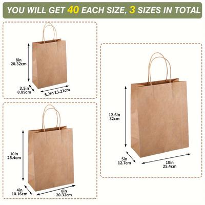 TEMU Superlele 90/120/150/180pcs Paper Bags In 3 Sizes, Brown Gift Bags With Handles Bulk Paper Gift Merchandise Bags For Wedding, Business, Shopping, For Day Gift Wrapping