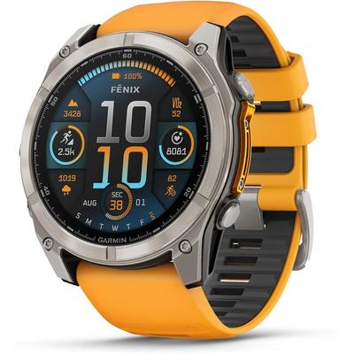 Garmin fenix 8 GPS Smartwatch, 51 mm AMOLED, Sapphire Titanium with Spark Orange Band
