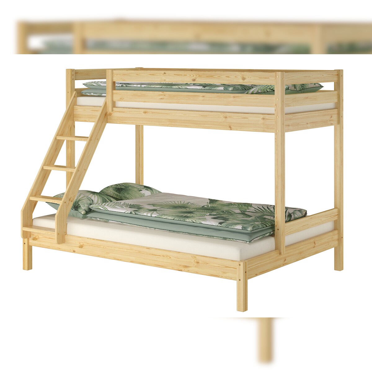 Erst-Holz Doppel-Etagenbett 140x200 und 90x200 Erwachsenen-Stockbett Kiefer Massivholz natur V-60.18-09-14 Rollrost und Matratze inkl. Image