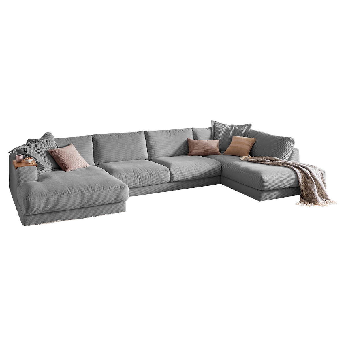 KAWOLA Sofa MADELINE Wohnlandschaft U-Form Cord grau Longchair links Image