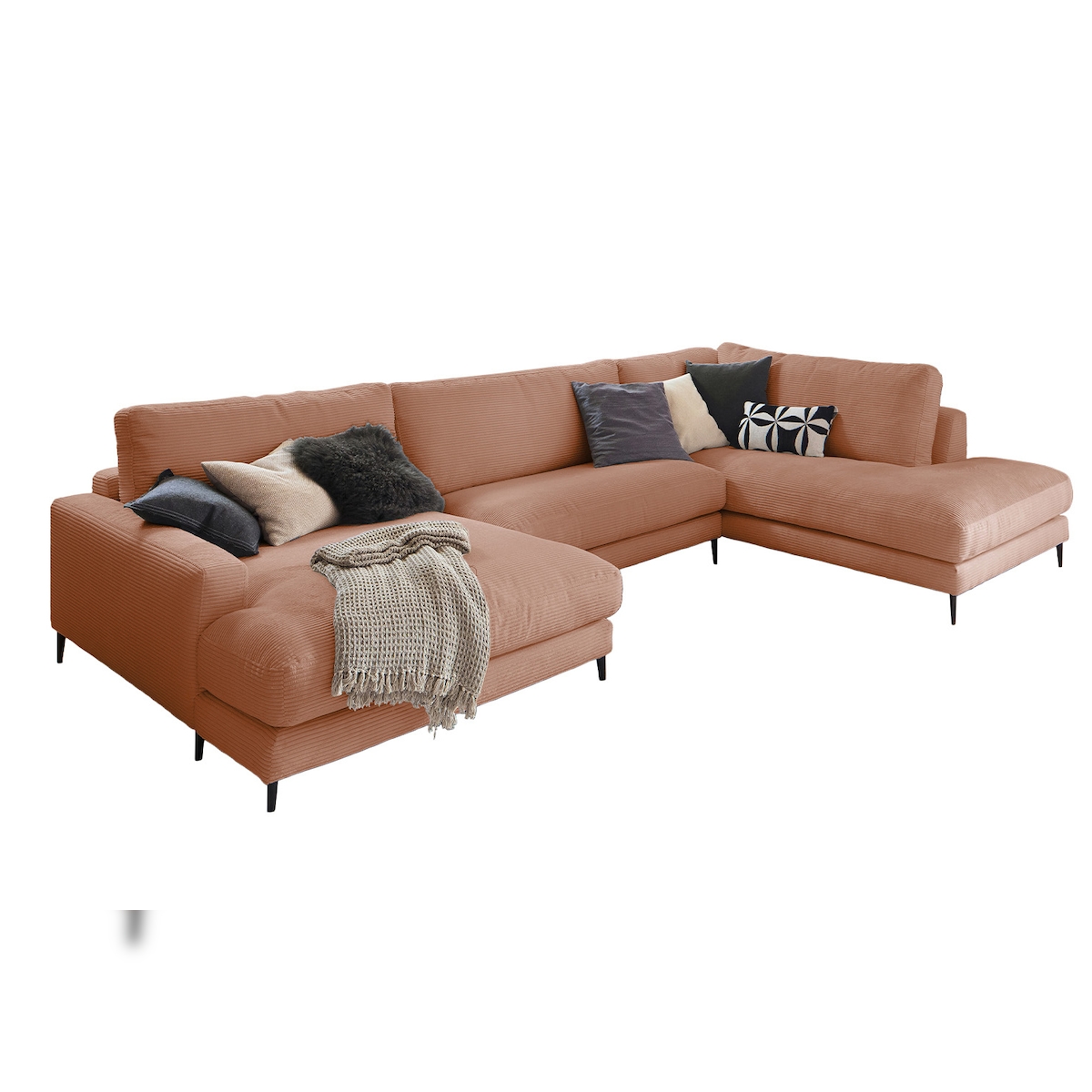 KAWOLA Sofa CARA Wohnlandschaft U-Form Cord rost Longchair links Image