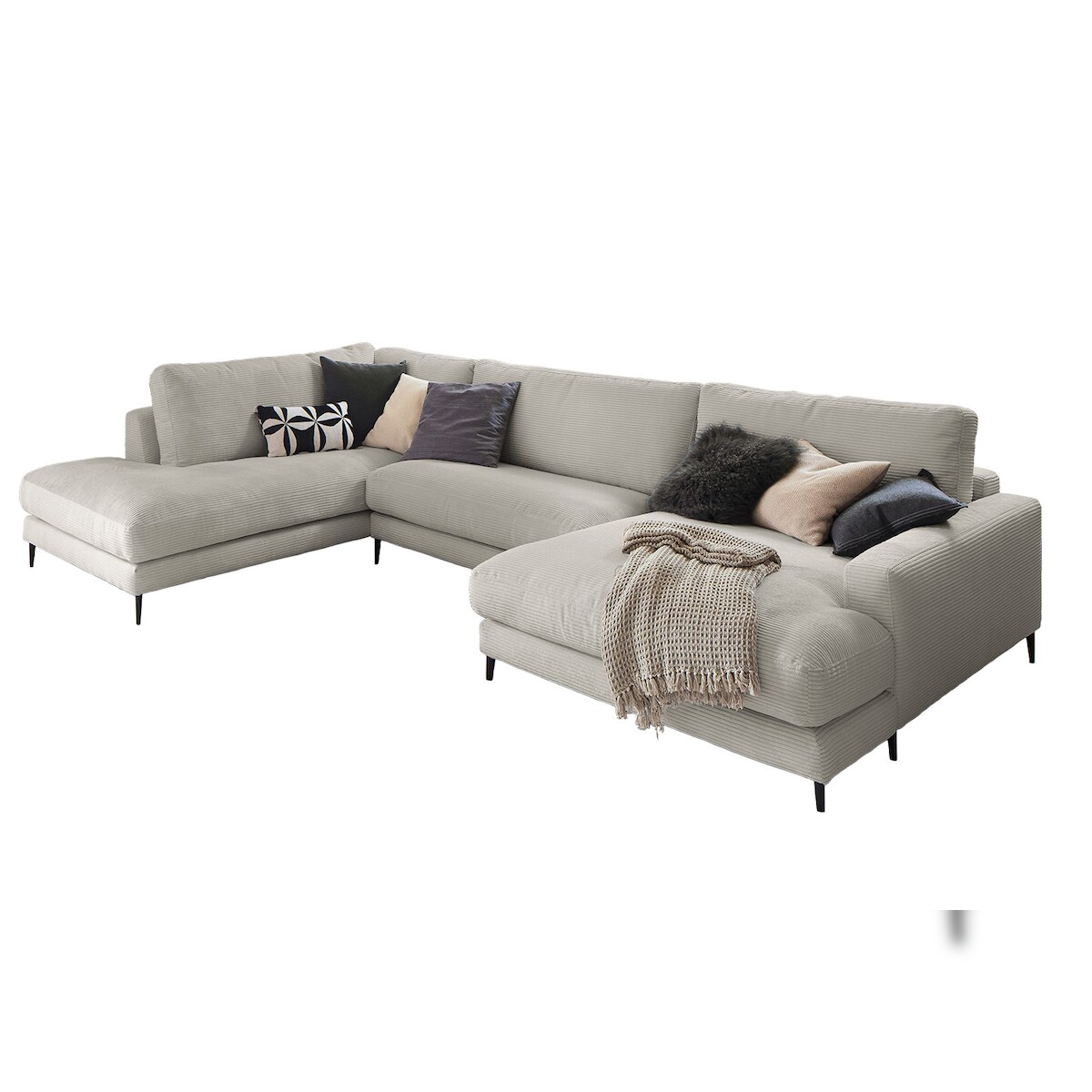 KAWOLA Sofa CARA Wohnlandschaft U-Form Cord steingrau Longchair rechts Image