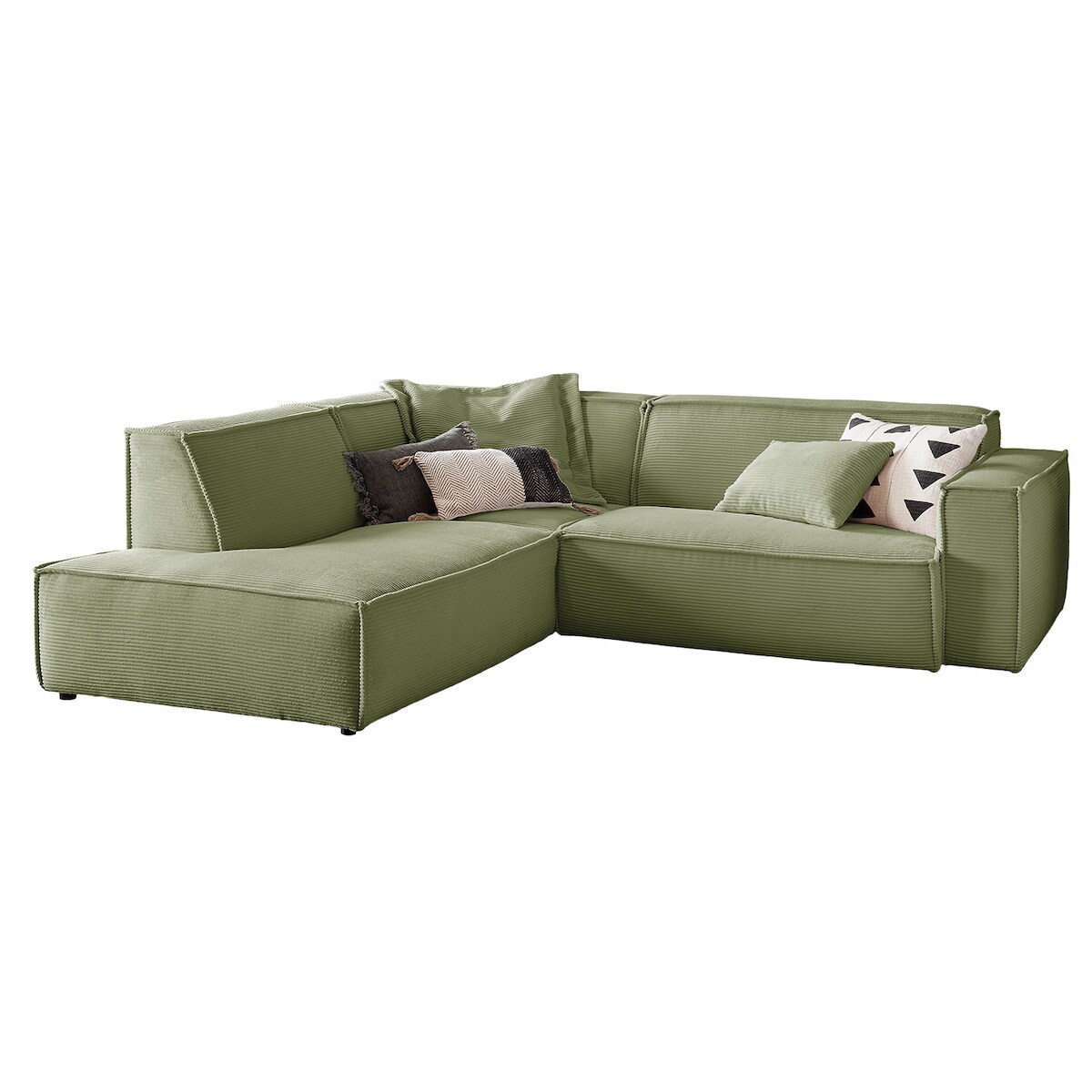 KAWOLA Sofa SAMU Ecksofa Cord olivgrün Recamiere links Image