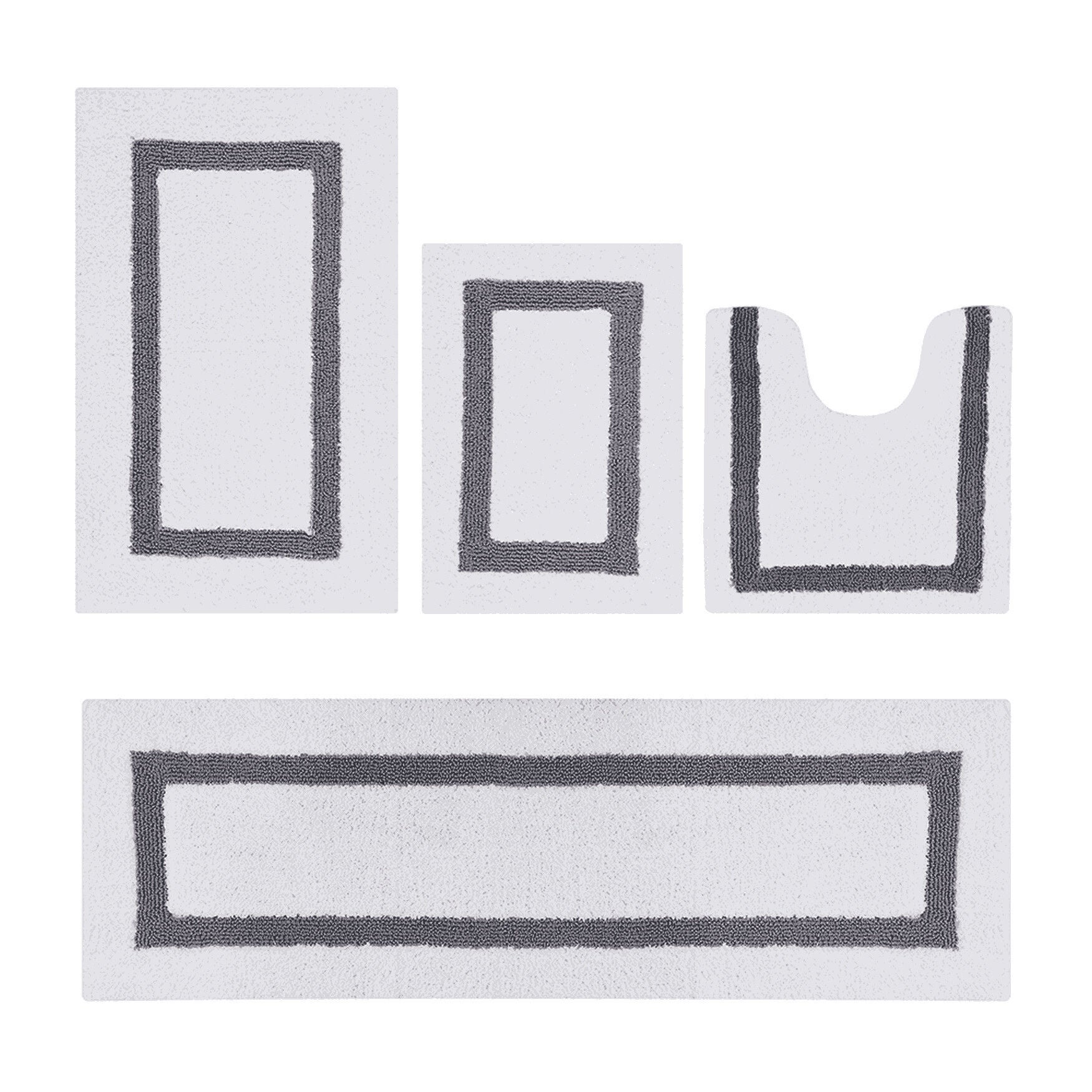 Hotel Collection 100% Cotton 4 Piece (17" X 24" | 20" X 20" | 21" X 34" | 20" X 60") Bath Rug Set by Brylane Home in White Gray