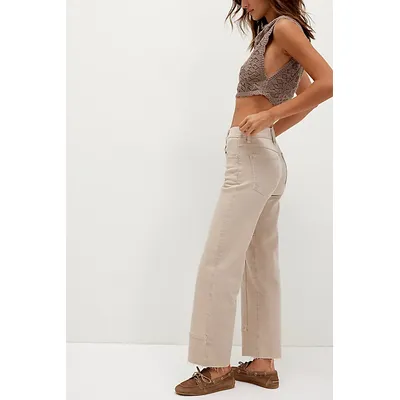 We The Free Risk Taker Mid-Rise Jeans at Free People in Taupe, Size: 31