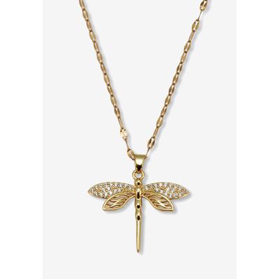 Women's Round Crystal Goldtone Dragonfly Pendant Necklace, 16 To 18-Inch Length by PalmBeach Jewelry in Gold