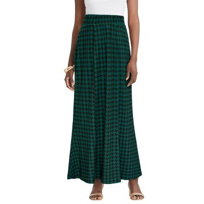 Plus Size Women's Stretch Knit Maxi Skirt by The London Collection in Emerald Green Houndstooth (Size 18/20) Wrinkle Resistant Pull-On Stretch Knit