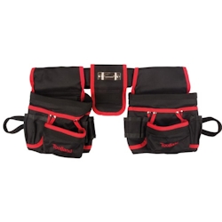 Toolland Werkzeug-Gürteltasche, Nylon, mit Nieten verstärkt, Schlaufen, viele Fächer, Hammerhalter, Schwarz/Rot Image