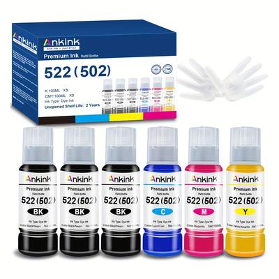 TEMU T522 522 High Capacity Refill Ink Bottle 20. Oz Replacement Compatible 502 Ink Refill Bottle Use For Et-2803 Et-2800 Et-2720 Et-3750 Et-4800 Et-4700 Et-2750 (6 Pack, 600 Ml)