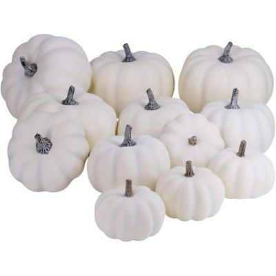 TEMU 12pcs, Assorted Sizes Rustic Harvest White Artificial Pumpkins For , Fall Thanksgiving Decorating Harvest Embellishing And Displaying