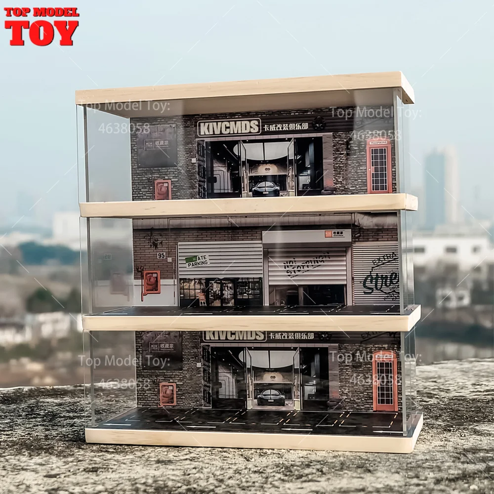 Dreistöckiges Parkplatz modell im Maßstab 1/64 simulierte Autowerk statt szene Montage Display Box Mini-Haus Requisiten für die Lagerung von Lüftern Image