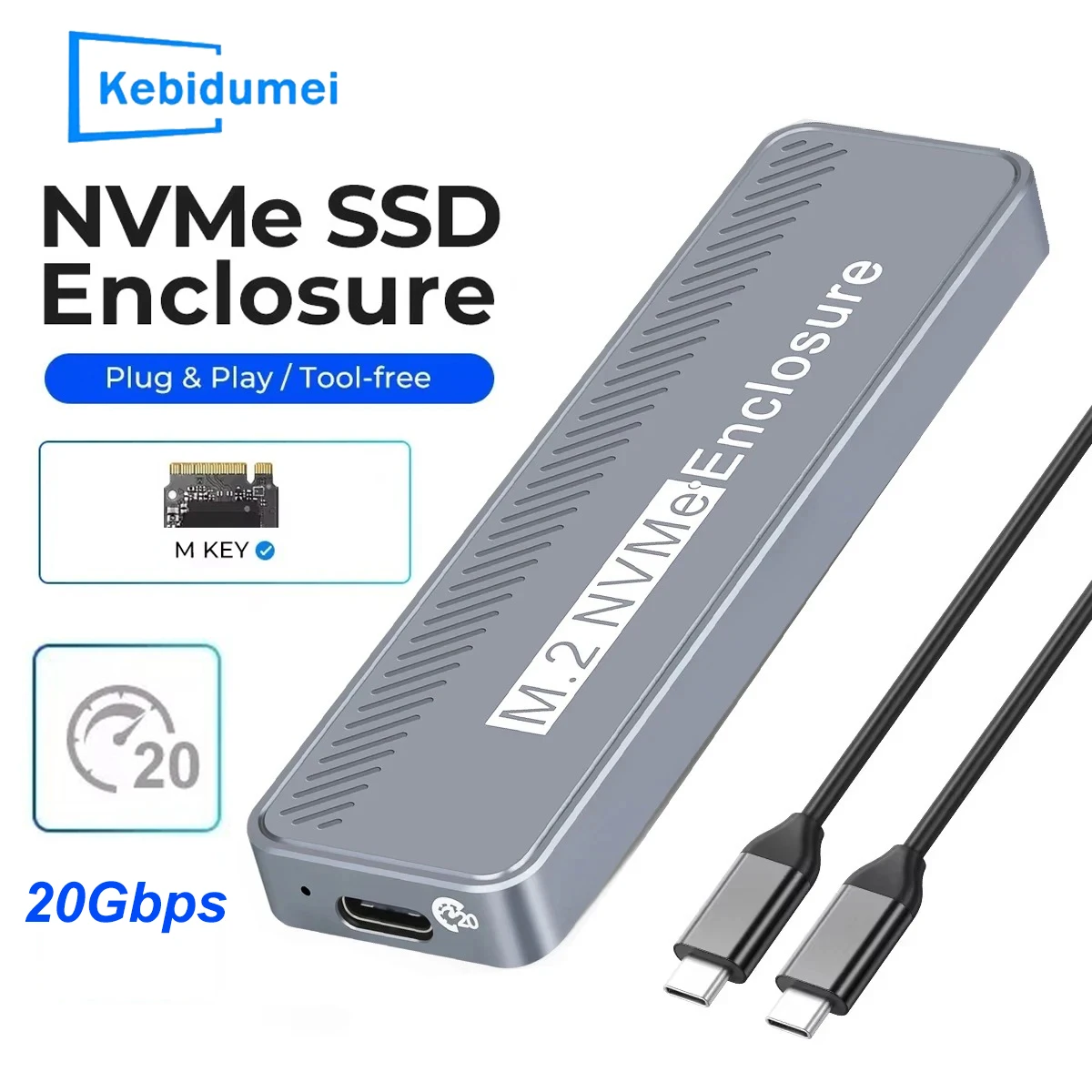 20 Gbit/s NVMe M.2 SSD-Gehäuse NVMe NGFF PCIe M.2 SSD-Gehäuse Tragbarer externer USB-C 3.2Gen2-Adapter für MacBook PC-Festplattenbox Image