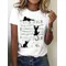 Cat & Sheet Music Print T-Shirt, Casual Short Sleeve Top for Spring & Summer, Women's Clothing