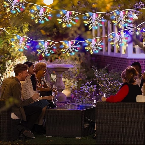 200led luci decorative per fuochi d'artificio, esplosione di tarassaco, stelle, luci a corda, design con filo di rame, tenda luminosa, batteria a energia solare opzionale, scatola usb 1 pz