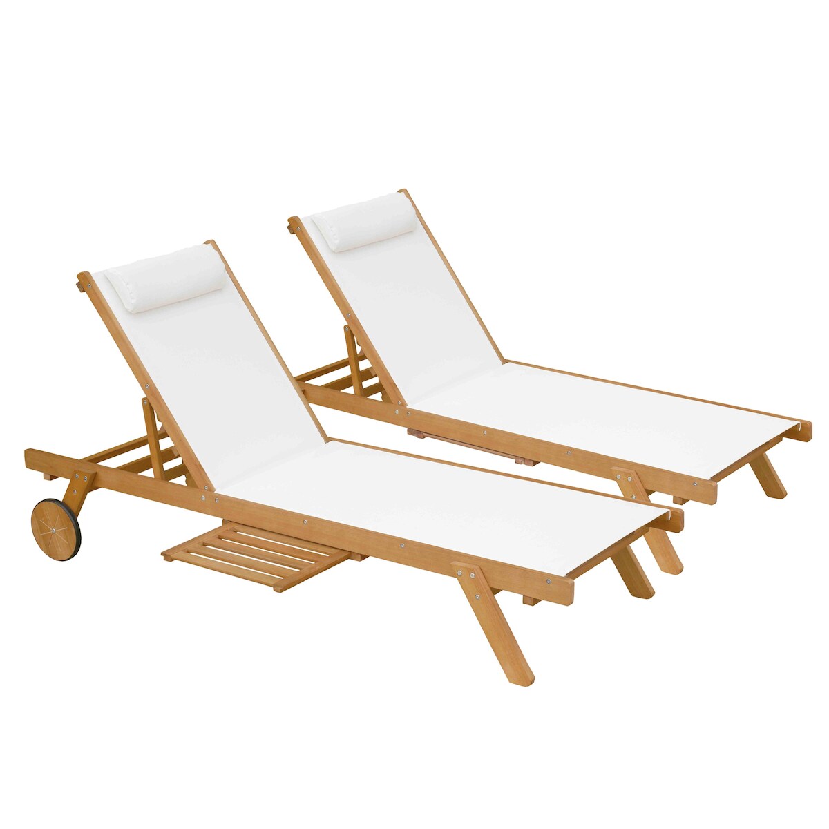 Oviala Business 2er-Set Sonnenliegen mit Kissen und Ablage aus weißem Holz Image