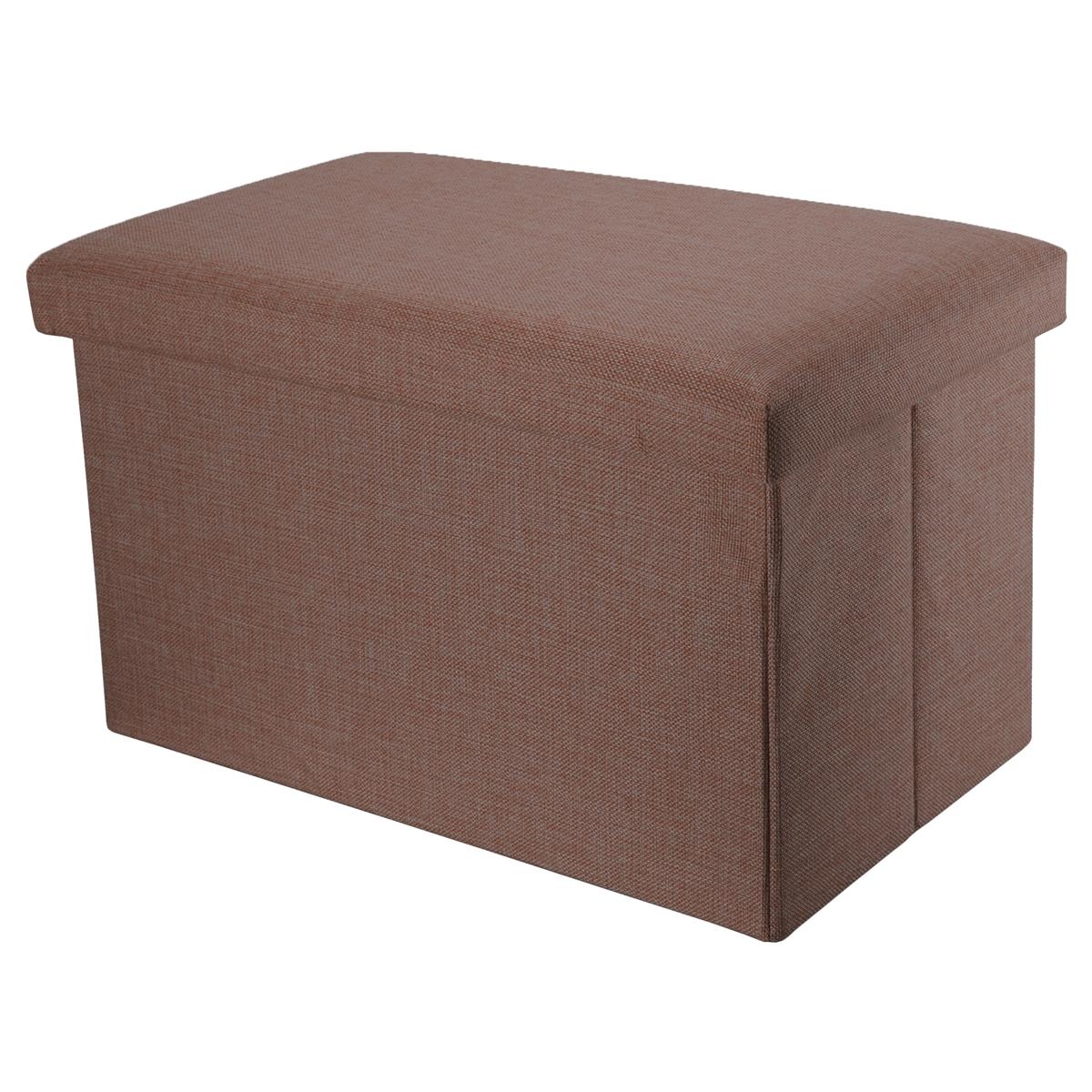 Intirilife Faltbare Sitzbank 49x30x30 cm in BERNSTEIN BRAUN - Sitzwürfel Fußhocker mit Stauraum und Deckel aus Stoff in Leinen Optik Image