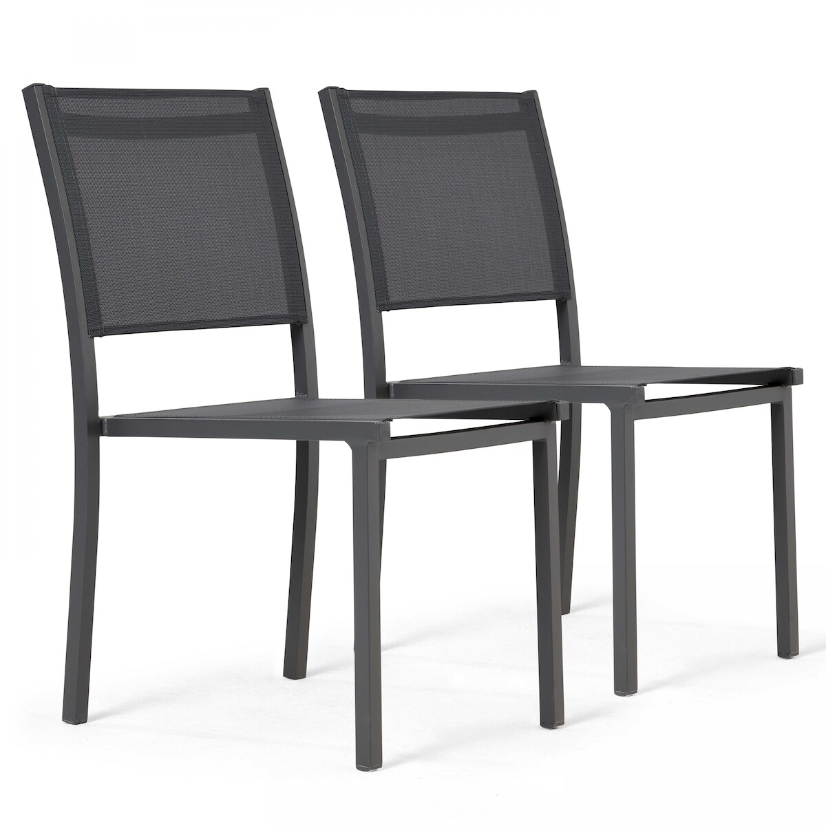 Oviala Business 2er-Set Gartenstühle aus Aluminium und grauem Textilene Image