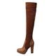 2023 New Long Tube Shoes Women's Elastic Frosted Water Platform High Heel Thick Heel Over Knee Boots European and Large Foreign Trade Boots Womens Over The Knee Boots Wedge (Brown, 4)